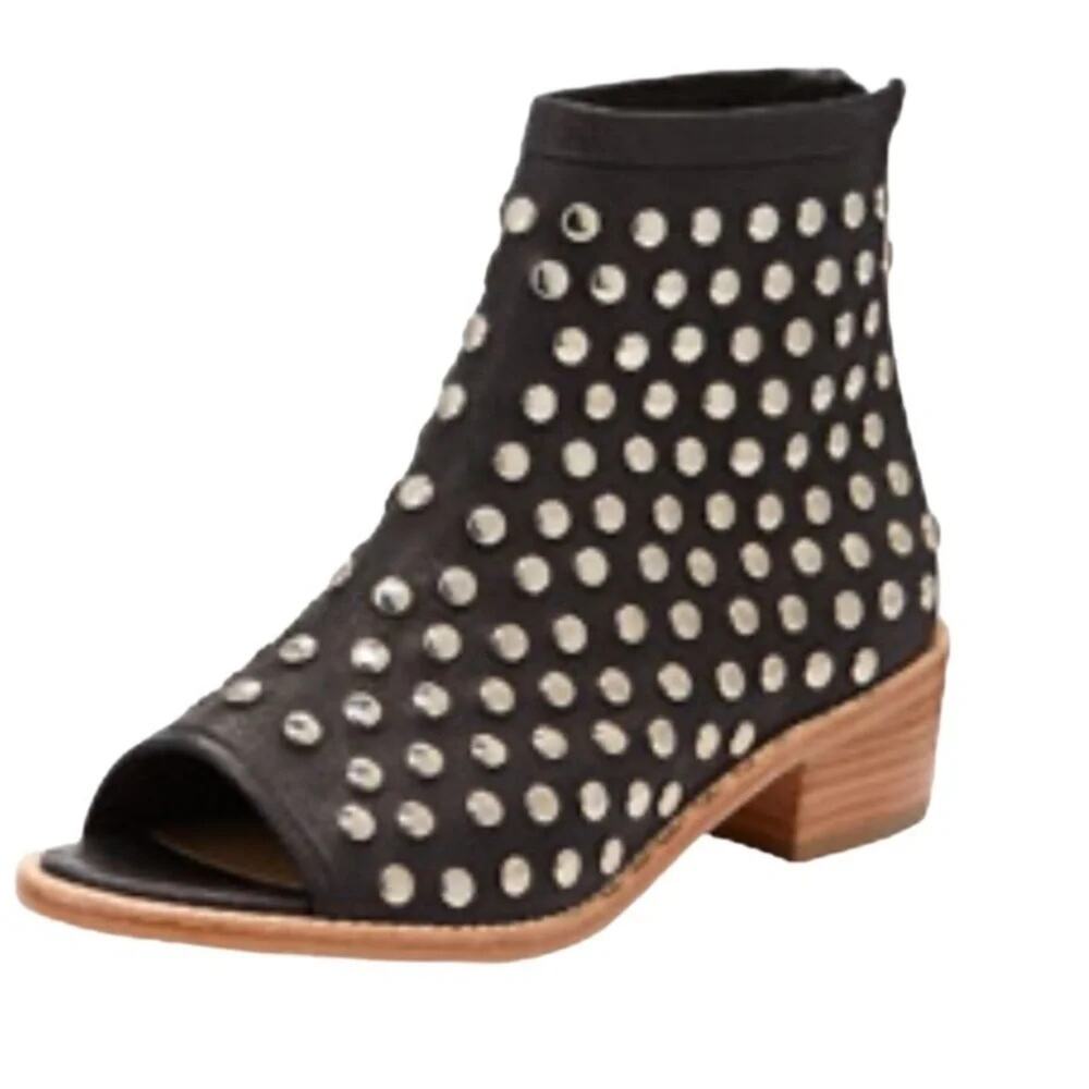 Loeffler Randall Black Studded Peep-Toe Ankle Boots